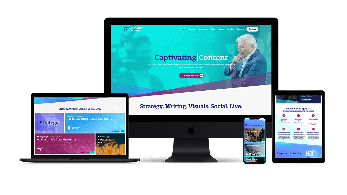 Multiple devices displaying formative content website design