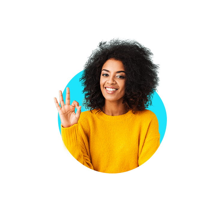 woman waving from inside circle