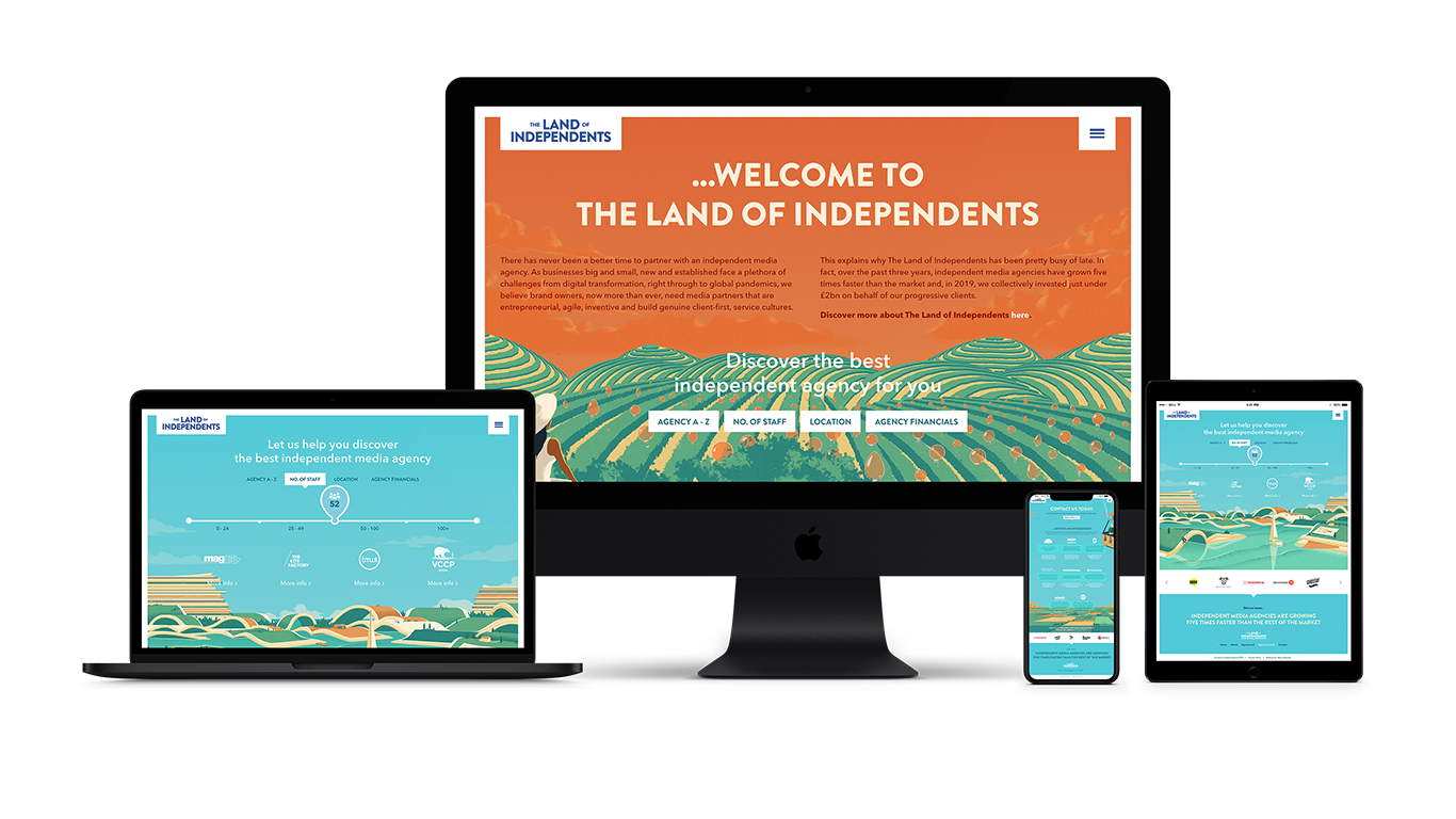 Multiple devices displaying the land of independants website design