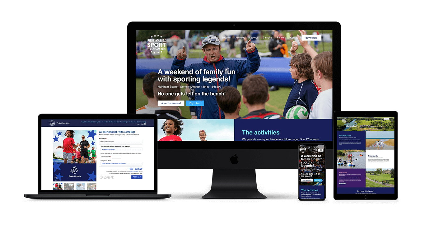 Multiple devices displaying festival of sport website design