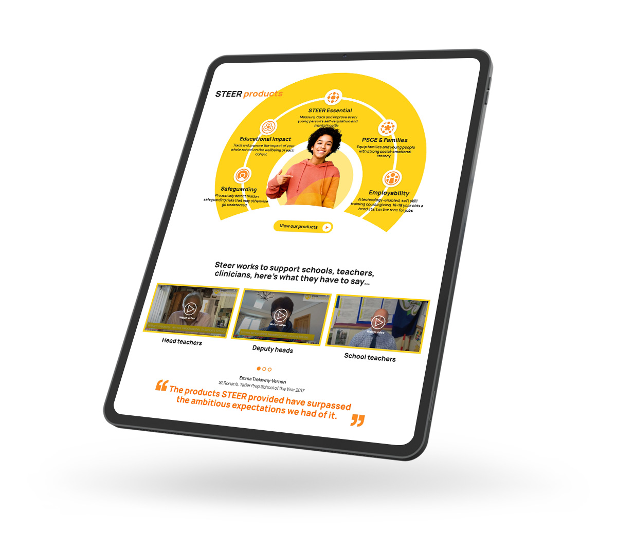 tablet displaying steer education website design