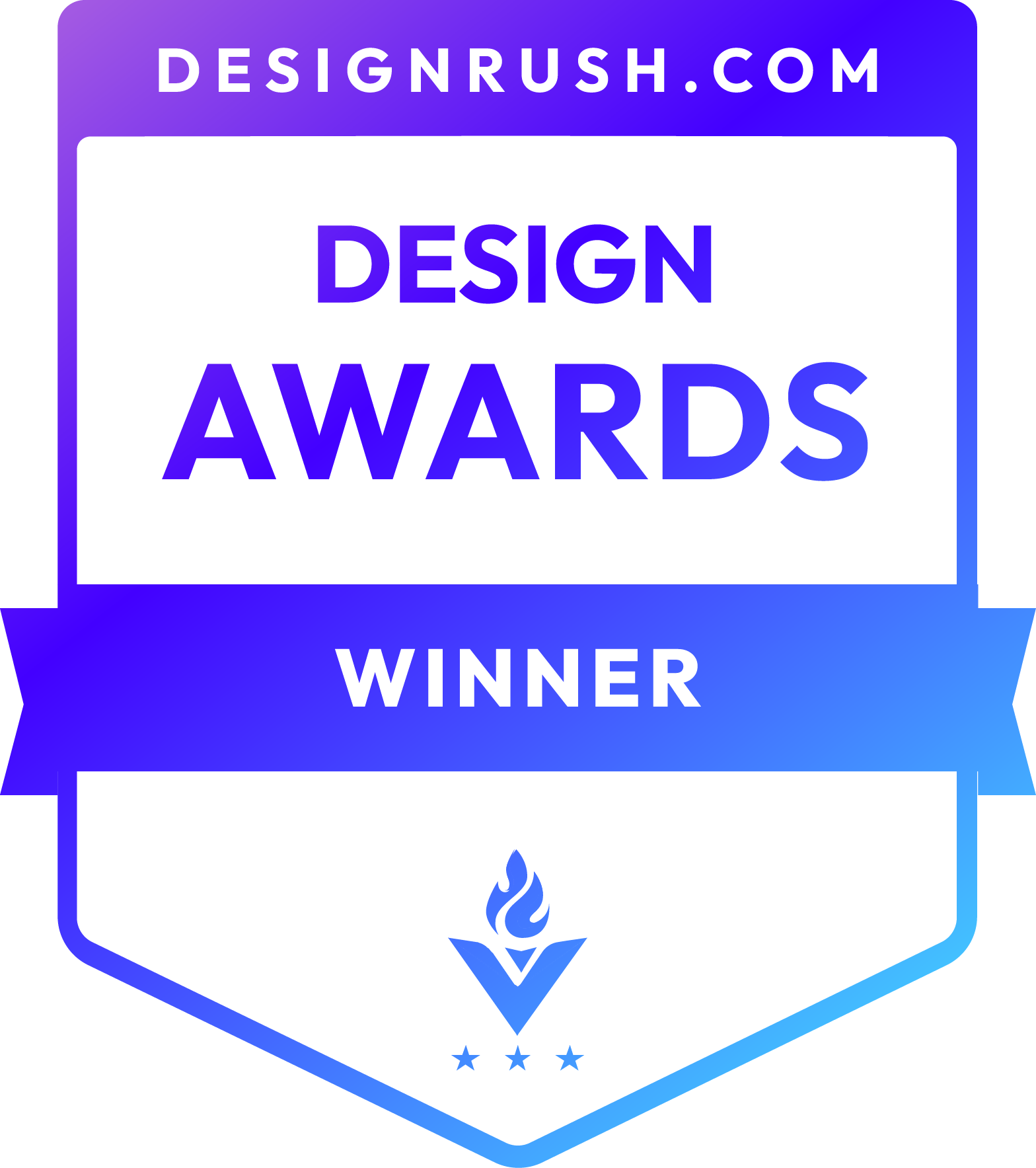 DesignRush.com Design Awards Winner badge in blue and white shield format.