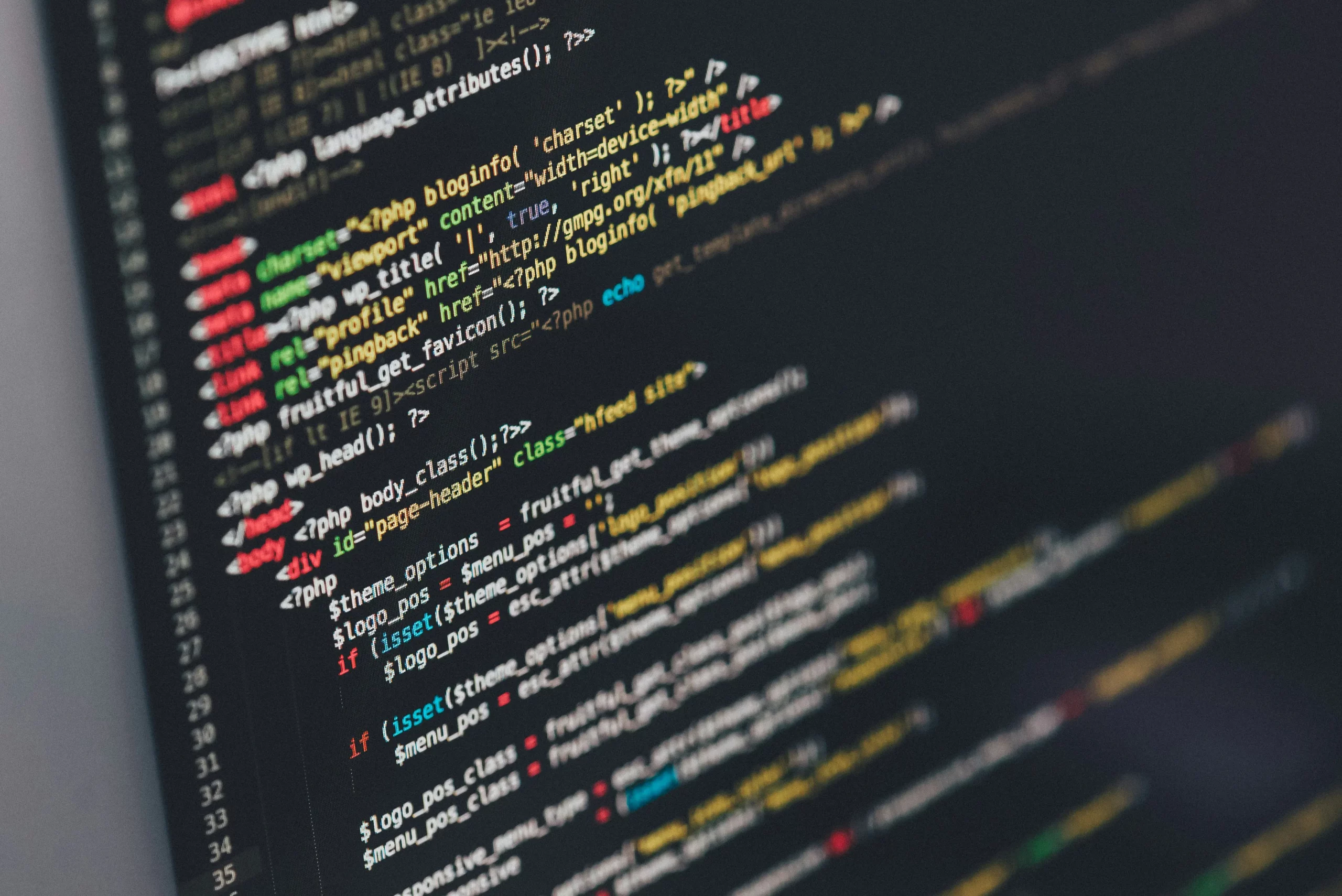 Close-up view of website code displayed on a computer screen.