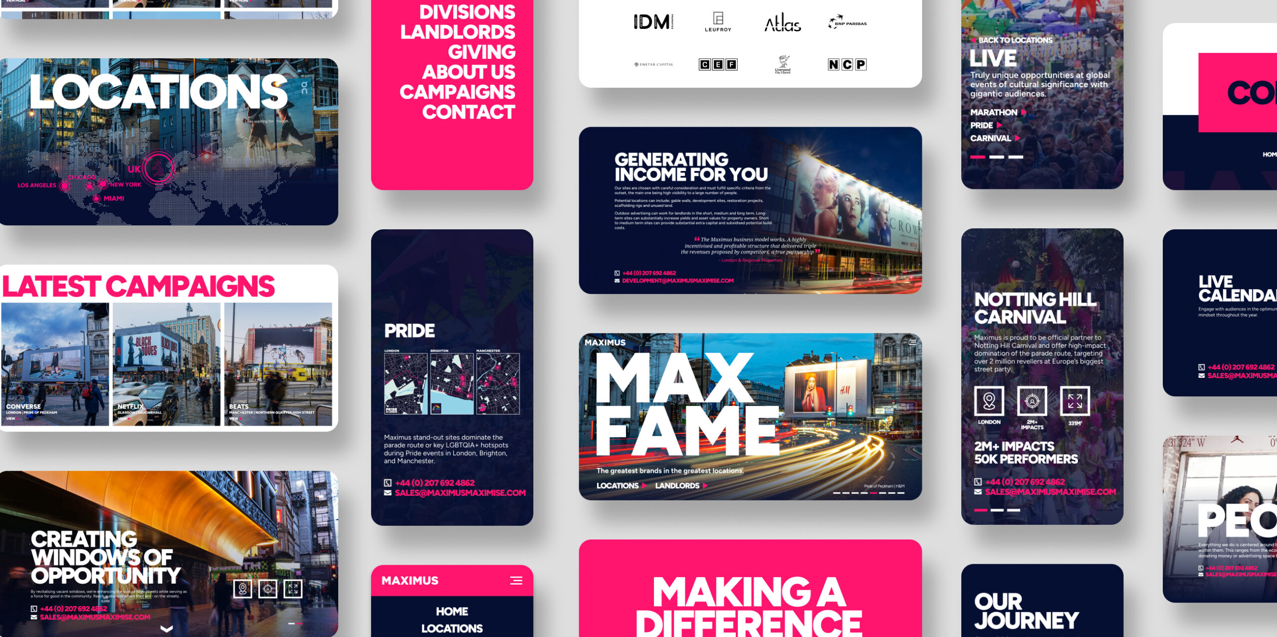 Boards displaying Above Digital website design for Maximus site