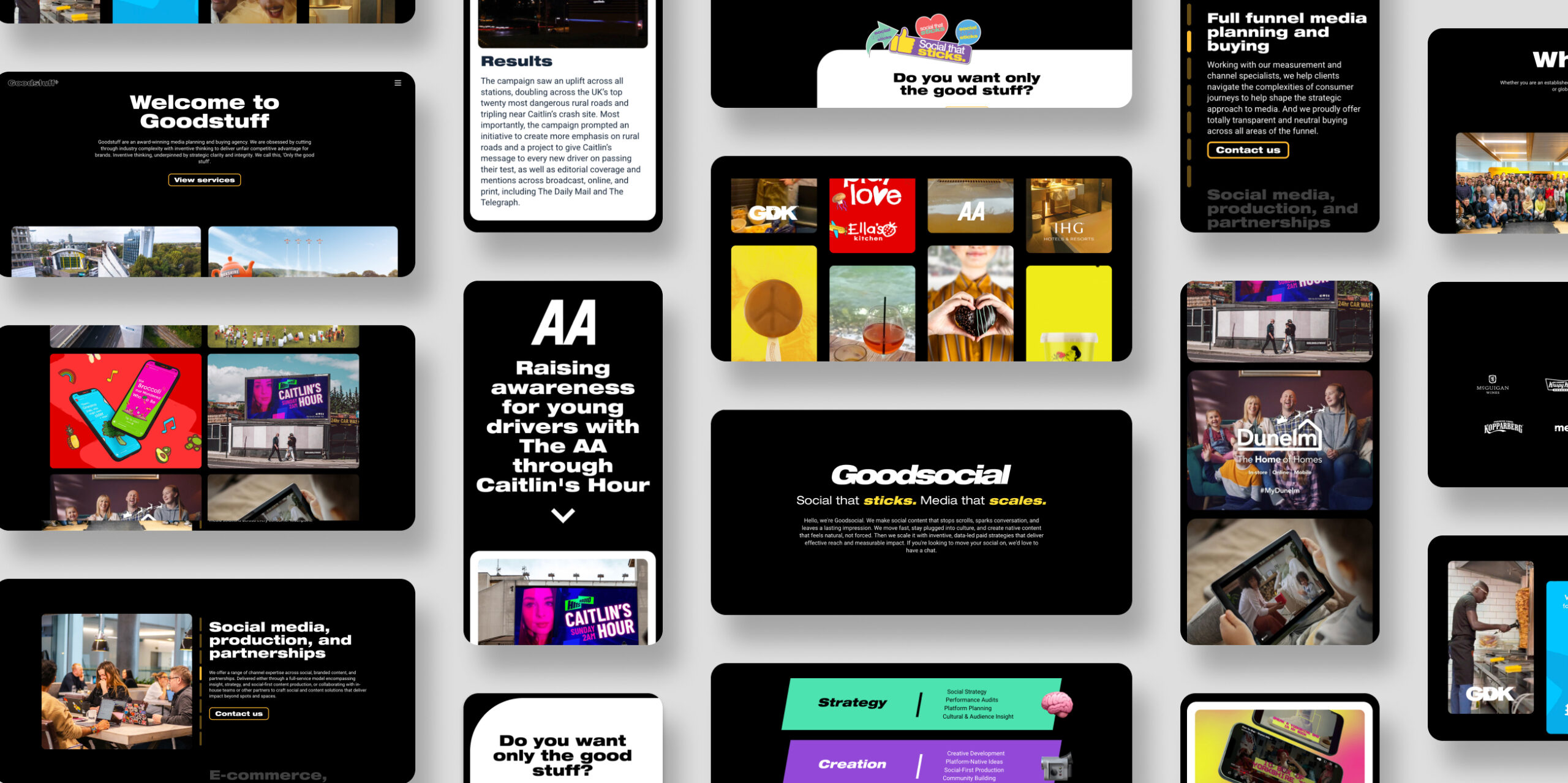 Boards displaying Above Digital website design for Goodstuff site