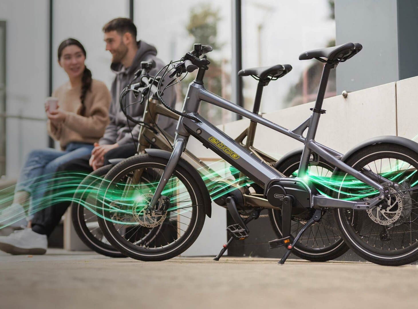EBCO e-bike in the foreground during an on-location photoshoot by Above Digital