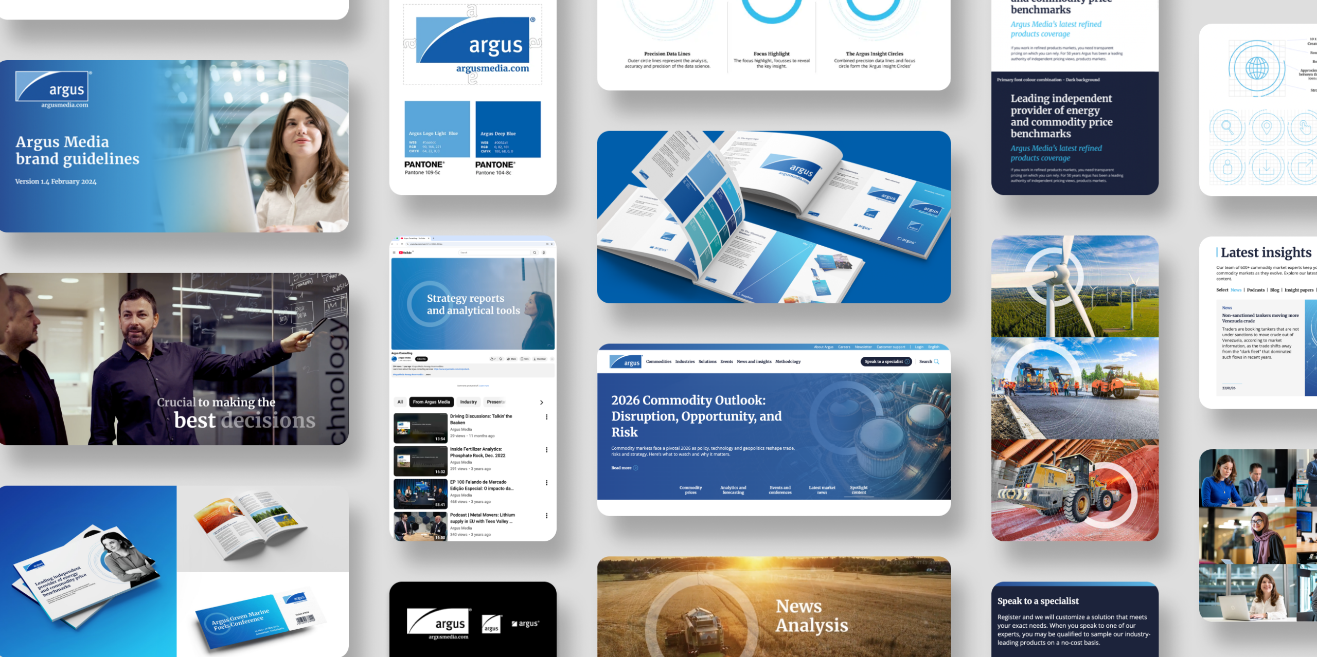 Boards showcasing Above Digital work for Argus Media across branding, web design and content creation