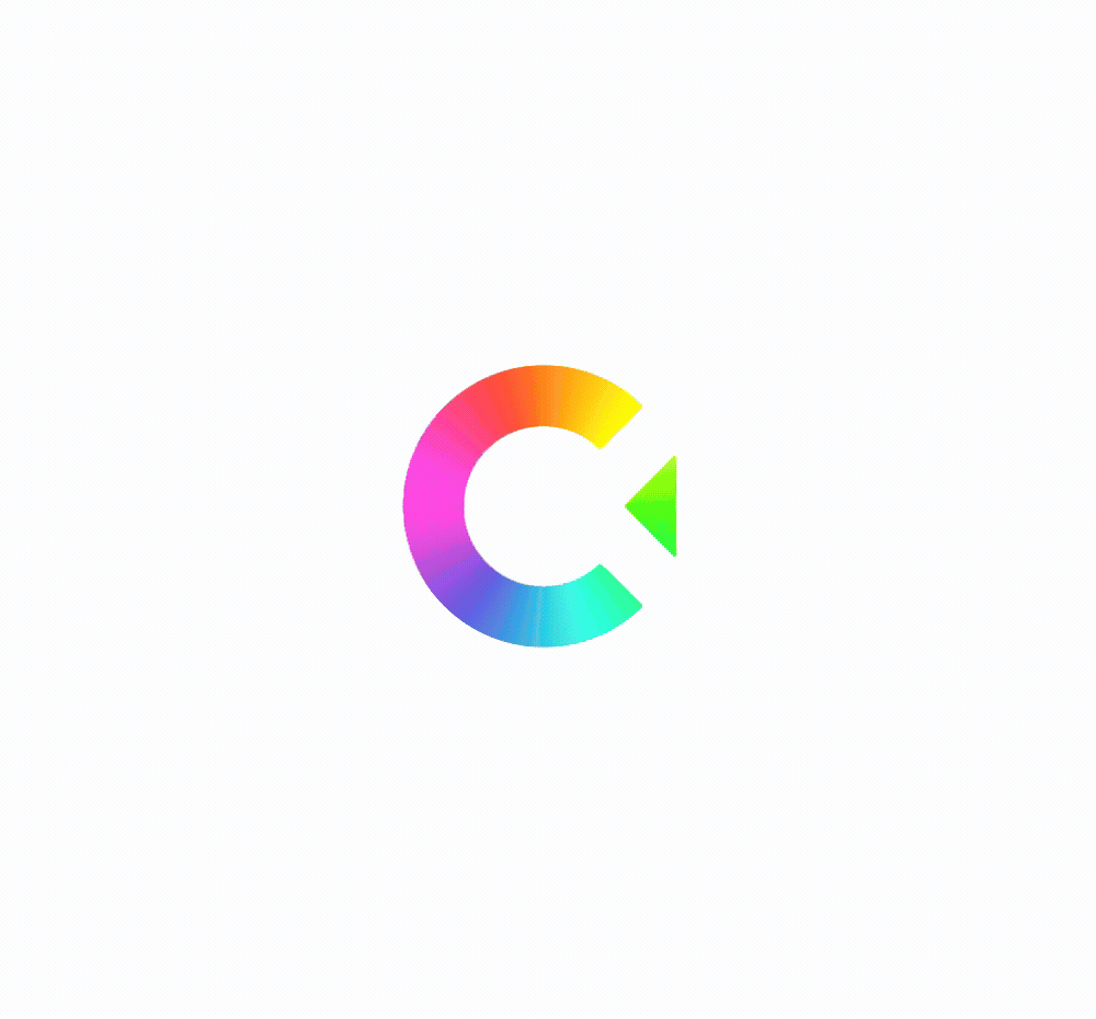 An animated GIF showing the C-screens logo and brand elements transitioning with smooth, colourful motion graphics.