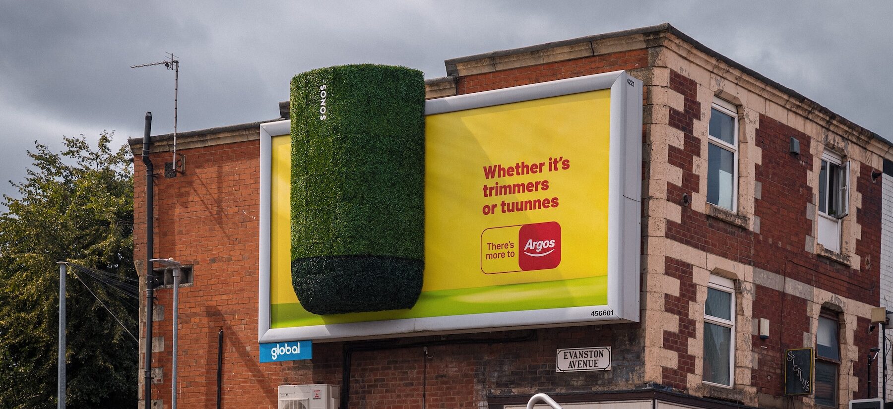 Billboard advertising Talon client “Argos” on the side of a building