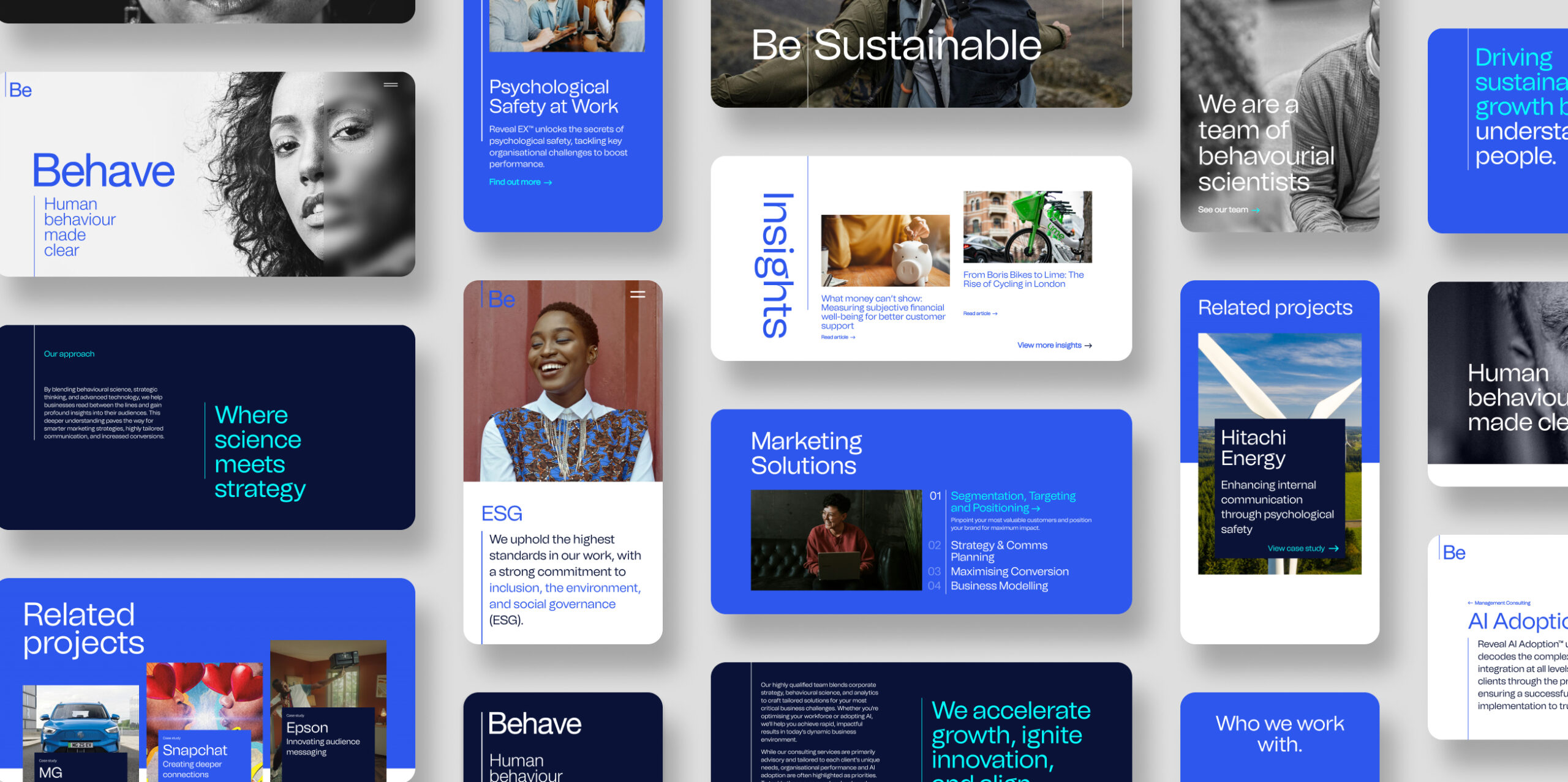 Close-up of website pages, including custom-designed icons, typography styles, and a cohesive colour palette.