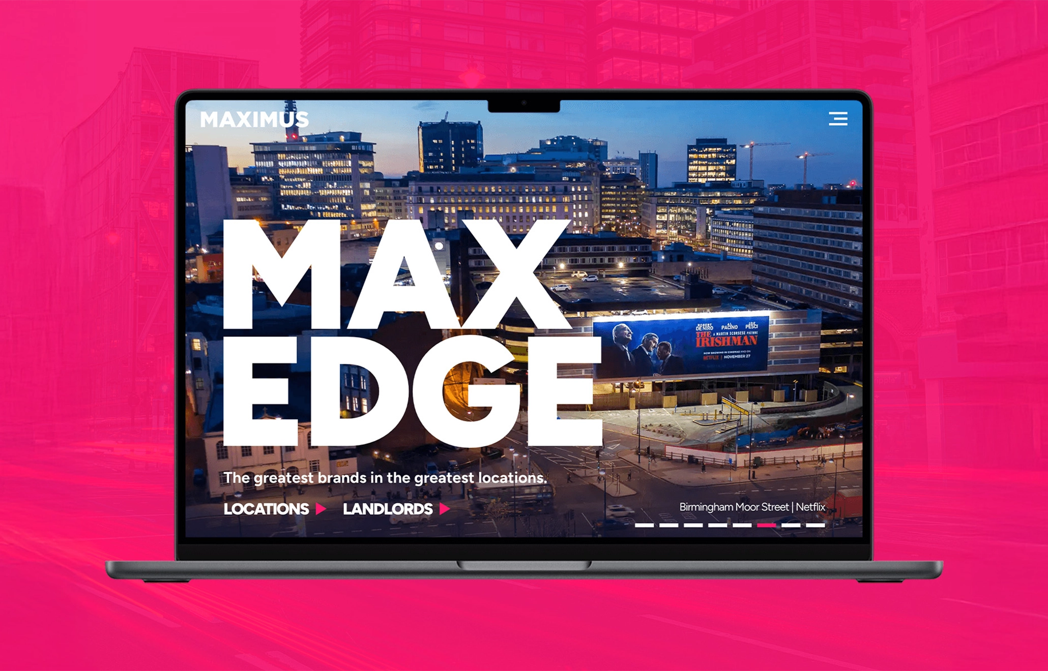 Laptop displaying Maximus homepage header designed by Above Digital website design agency