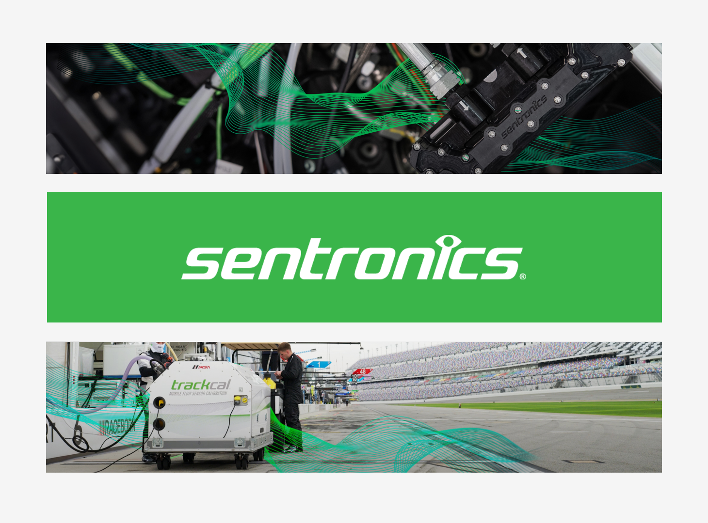 Collage of Sentronics branding and website designed by Above Digital